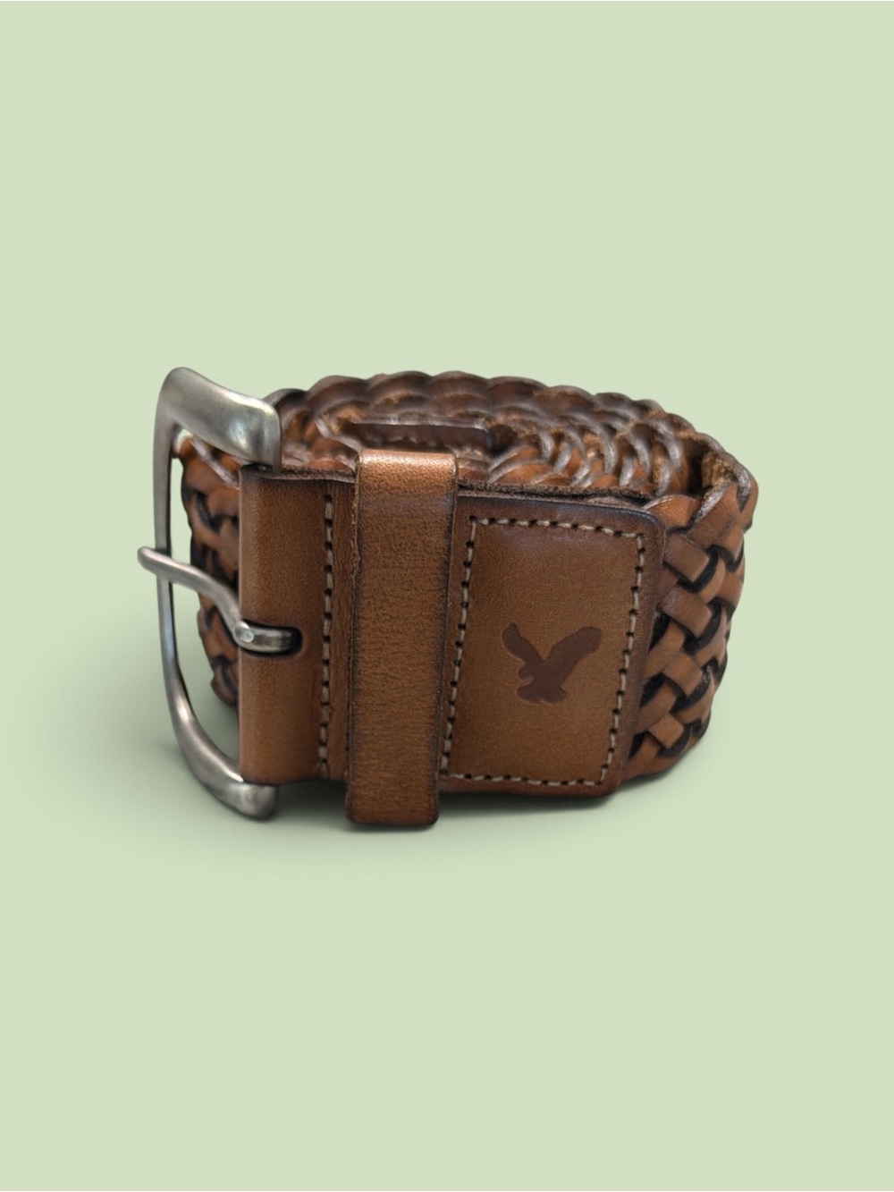 EUC!! American Eagle Cognac Brown Braided Genuine Leather Belt L/XL